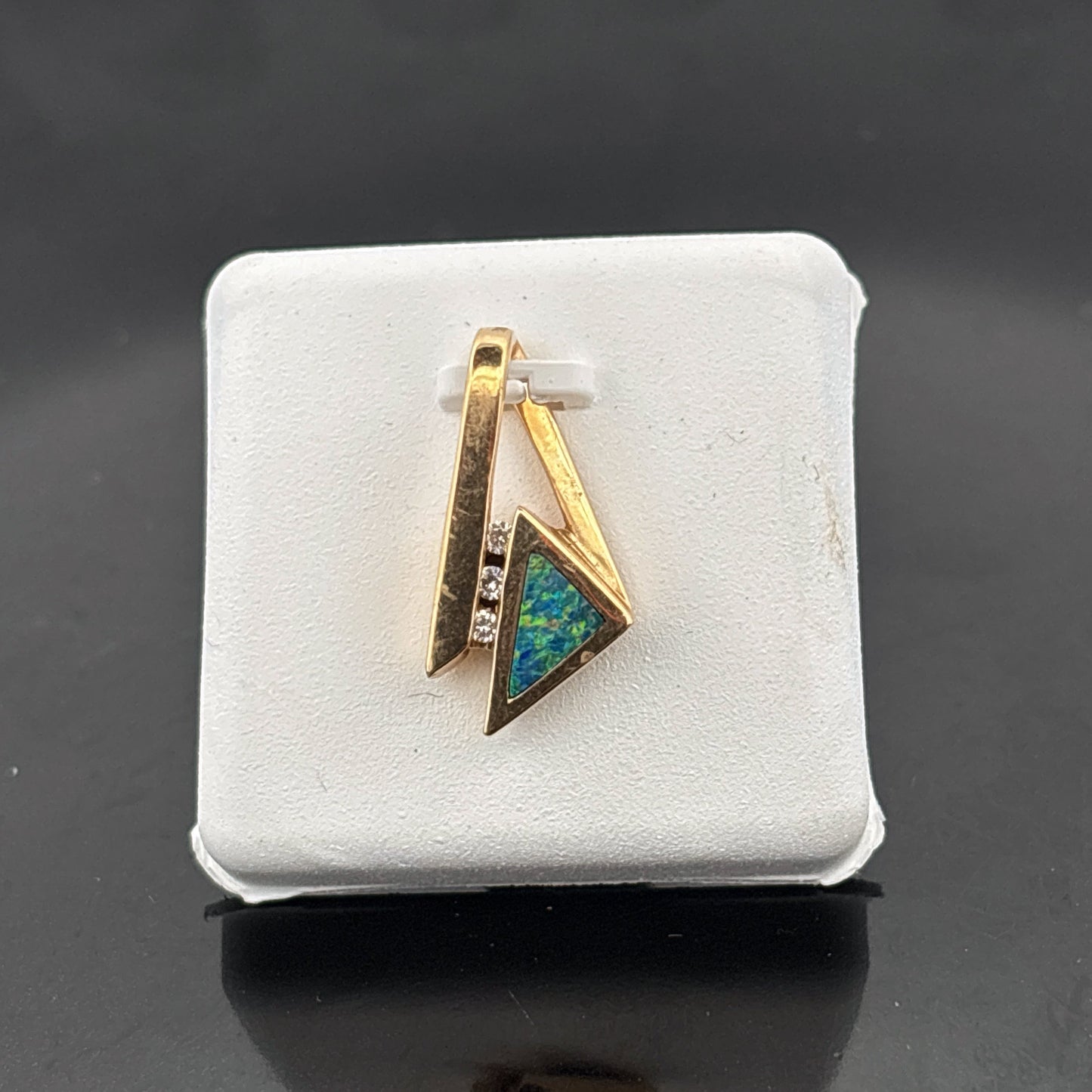 14k Australian Opal & Diamond Pendant, Hand Made, 3.18gr