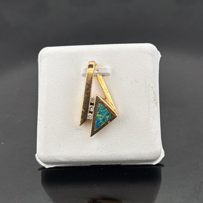 14k Australian Opal & Diamond Pendant, Hand Made, 3.18gr