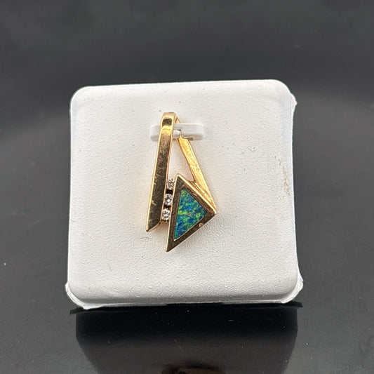 14k Australian Opal & Diamond Pendant, Hand Made, 3.18gr