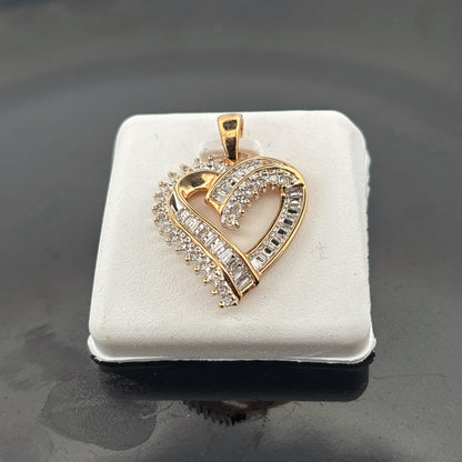 10k Diamond Heart Pendant, 1cttw, HIJ, SI1, 2.84gr