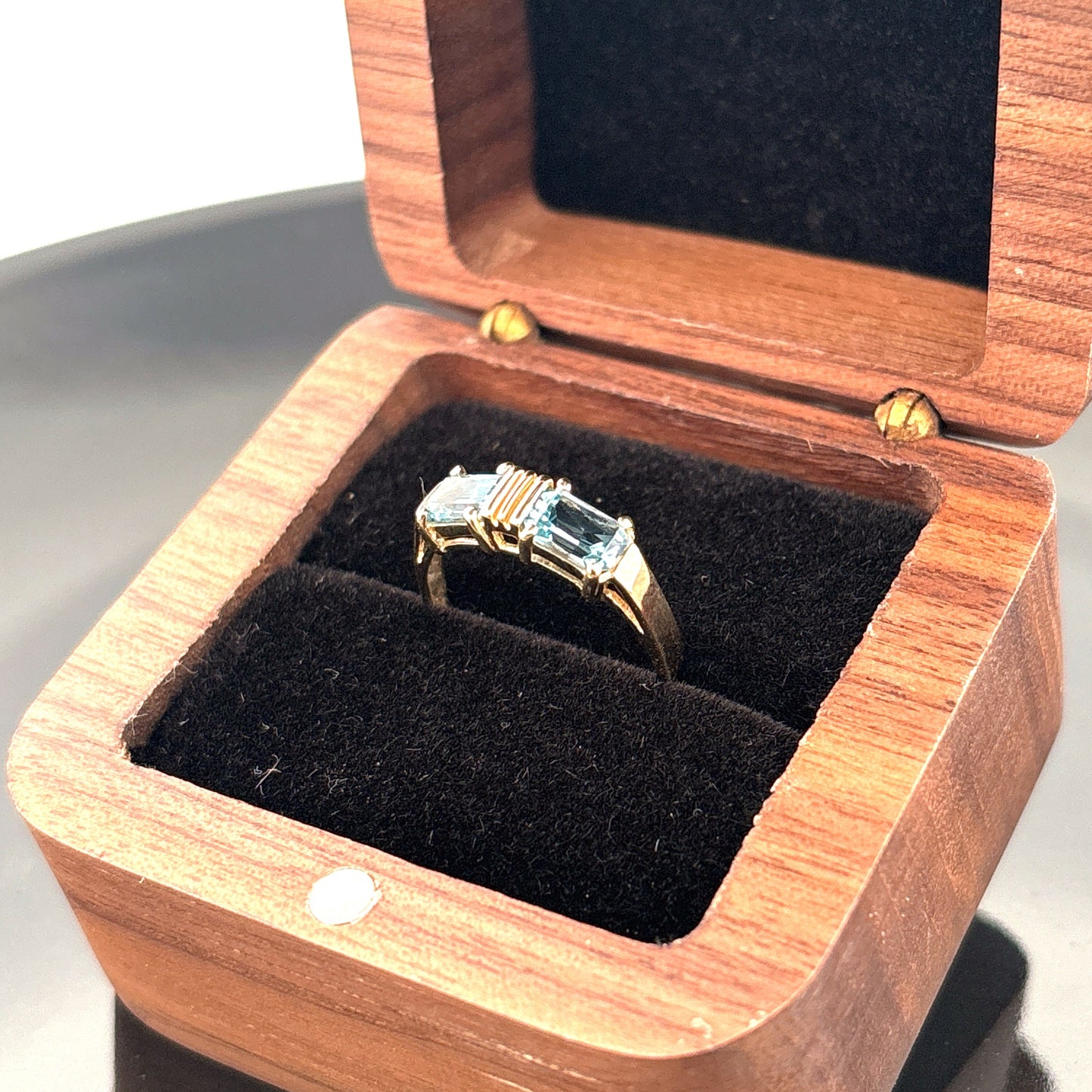 Antiuqe Blue topaz & 14k Art Deco Ring, Size 6