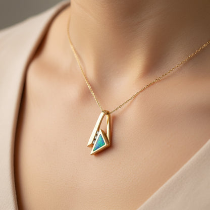 14k Australian Opal & Diamond Pendant, Hand Made, 3.18gr