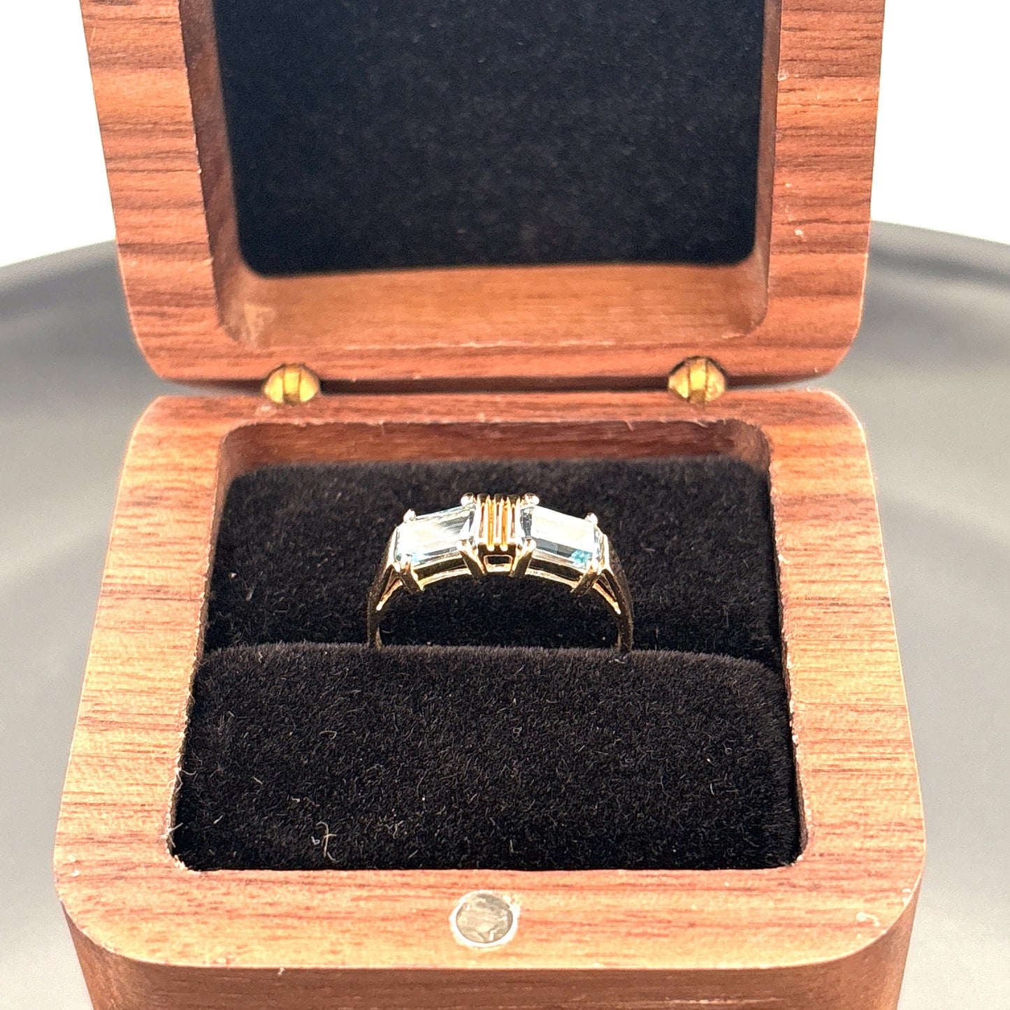 Antiuqe Blue topaz & 14k Art Deco Ring, Size 6