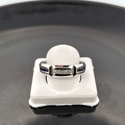 14k Mens Diamond & Sapphire Ring, 7.65gr