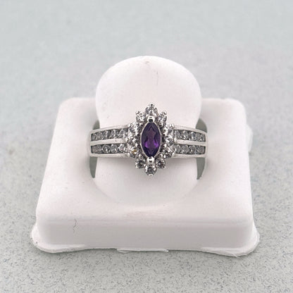 Natural Brazillian Amethyst & Diamond 925 Ring, size 6 3/4