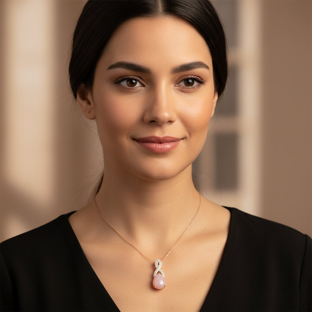 14k Pink Opal & CZ Pendant, 1.33gr