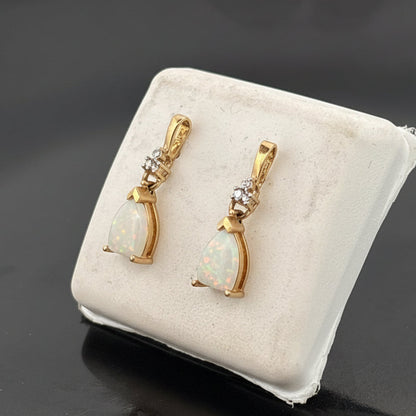 10K Opal & Diamond Dangle Earrings, 1.57gr