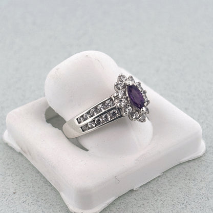 Natural Brazillian Amethyst & Diamond 925 Ring, size 6 3/4
