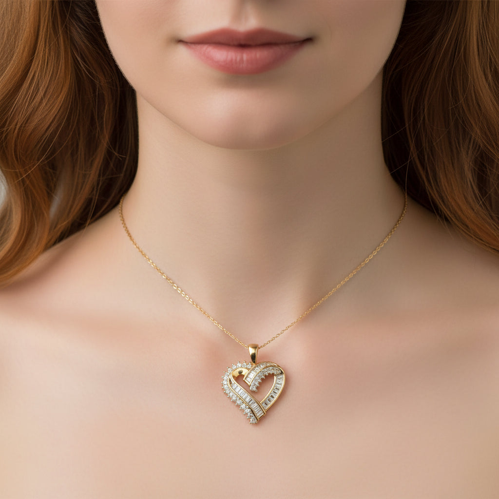 10k Diamond Heart Pendant, 1cttw, HIJ, SI1, 2.84gr