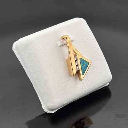 14k Australian Opal & Diamond Pendant, Hand Made, 3.18gr