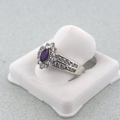 Natural Brazillian Amethyst & Diamond 925 Ring, size 6 3/4