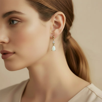 10K Opal & Diamond Dangle Earrings, 1.57gr