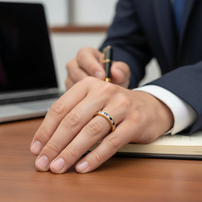 14K Diamond & Sapphire Mens Ring, 5.25gr