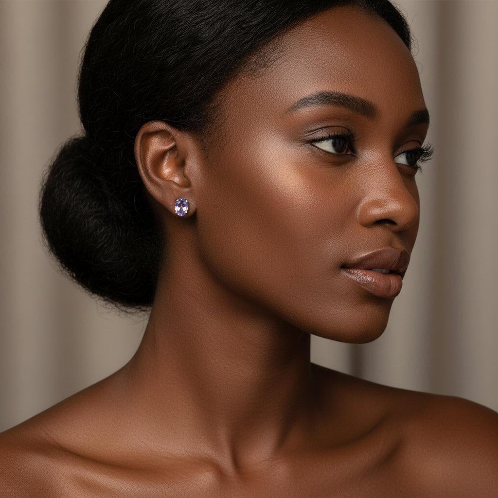 14k Tanzanite Earrings, 6x4mm, 1.05gr