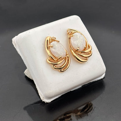 14k Opal & Diamond Earrings, 9x7mm, 0.02cttw, 3.37gr
