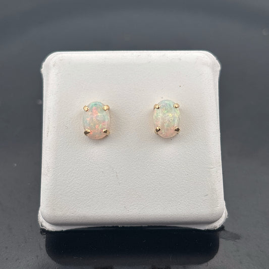 14K Australian Opal Earrings, 7x5mm, 0.75gr