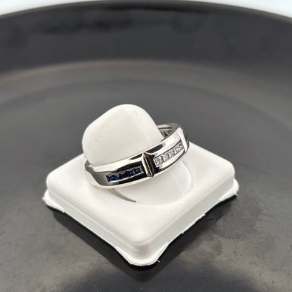 14k Mens Diamond & Sapphire Ring, 7.65gr