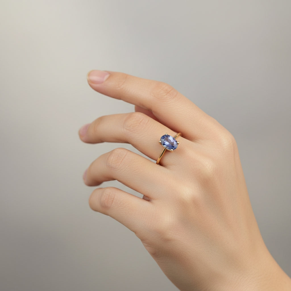 14K Tanzanite Ring, 0.63ct, 7x4.3mm - 1.67gr