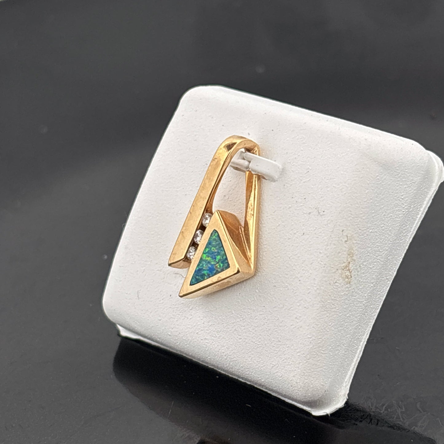 14k Australian Opal & Diamond Pendant, Hand Made, 3.18gr