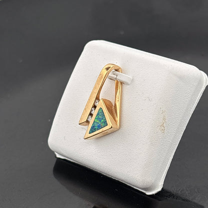 14k Australian Opal & Diamond Pendant, Hand Made, 3.18gr