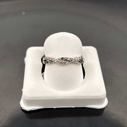 14k White & Blue Diamond Band, 1/4cttw, H/Vivid Blue, I1, 2gr