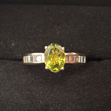 14k, 8x6mm Nat Peridot & CZ, Size 7
