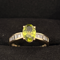 14k, 8x6mm Nat Peridot & CZ, Size 7